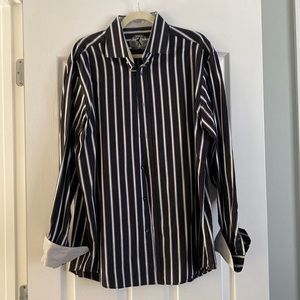 Bugatchi black and white striped mens dress shirt